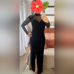 Tadashi Shoji Vintage Black Sheer Velvet Gown